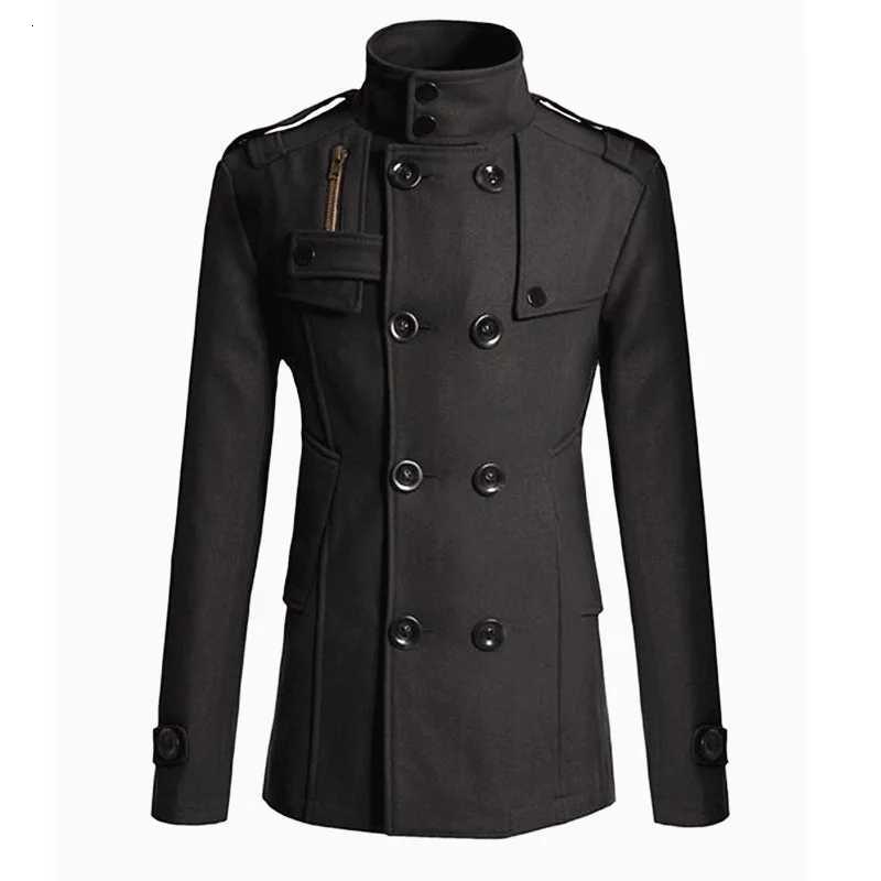 Mens Double Breasted Cotton Coat New Wool Blend Solid Color Casual Business Fashion Slim Trench Coat Jacket Mens ClothingT251125
