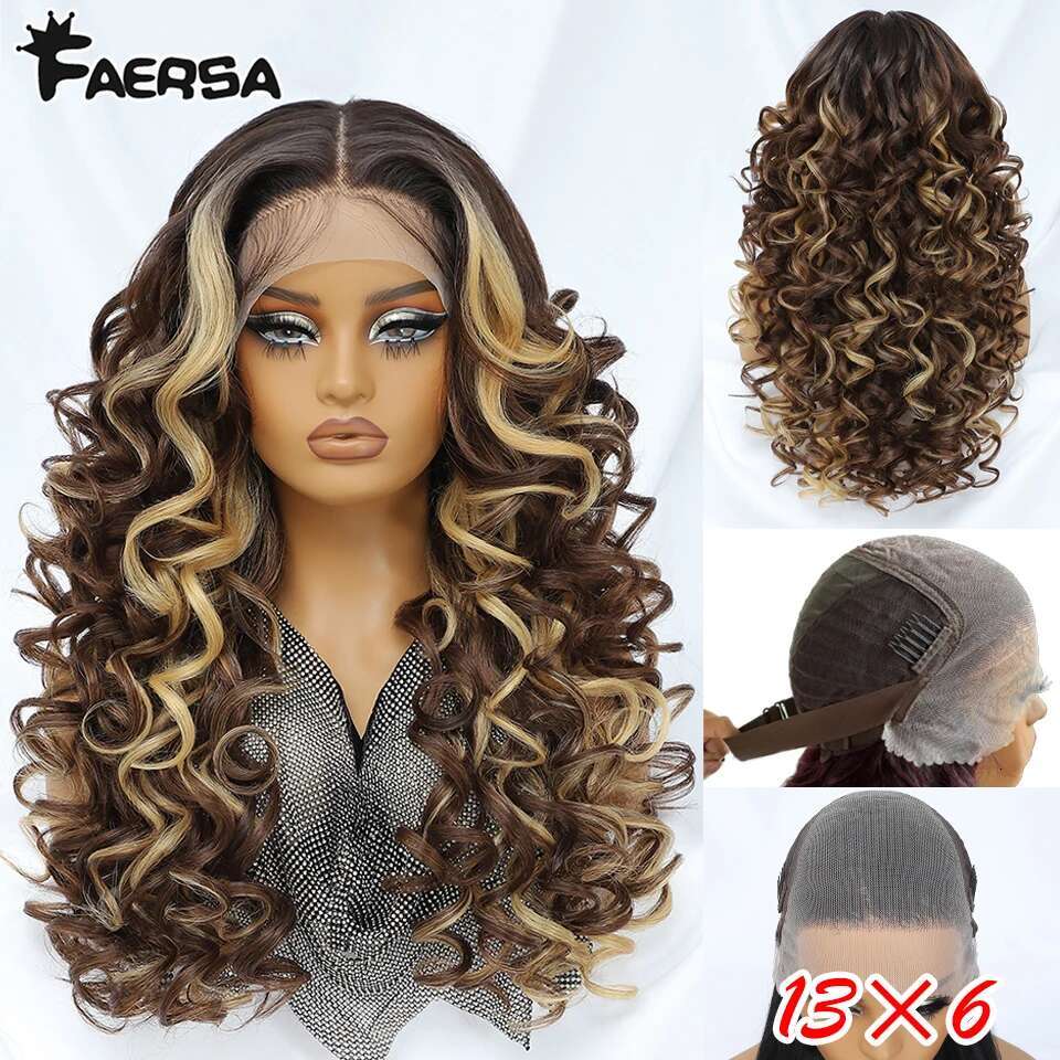 13X6 Latisha Synthetic Front Wigs Pre Plucked Lace Frontal Wig With Babyhair For Women Curly Highlight Ombre Blonde Female