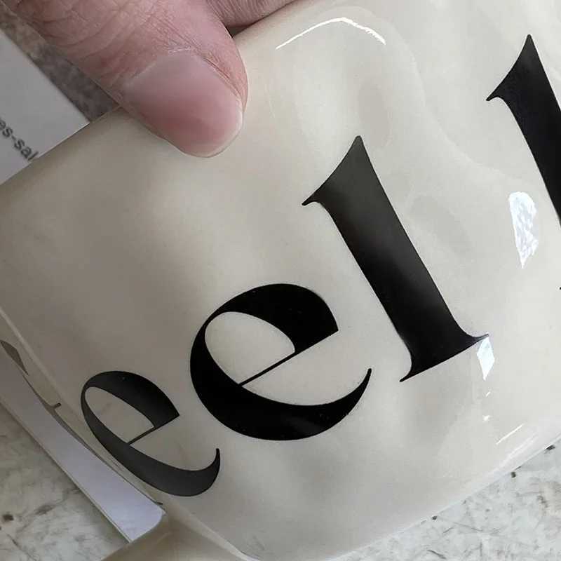 Alphabet Print Coffee Mug Premium Value Ceramic Mug with Ear Shaped Handle Breakfast Cup Y251125