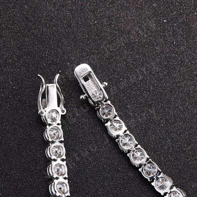 18K White Gold Plated 925 Silver Link Chain Trendy Tennis Moissanite Necklace for Parties