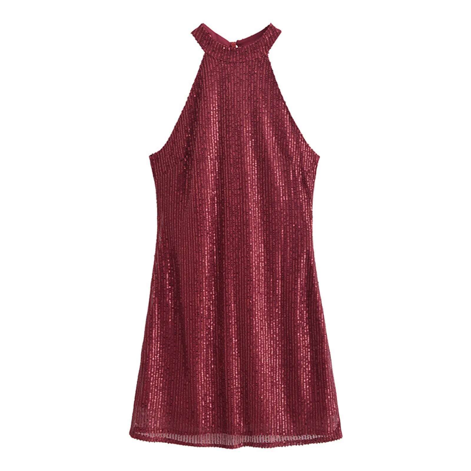 Dongdumaoyi Women S Sleeveless Neck Sexy Dress Elegant Casual Summer Midi Wedding Dresses For Guests Red Sequin