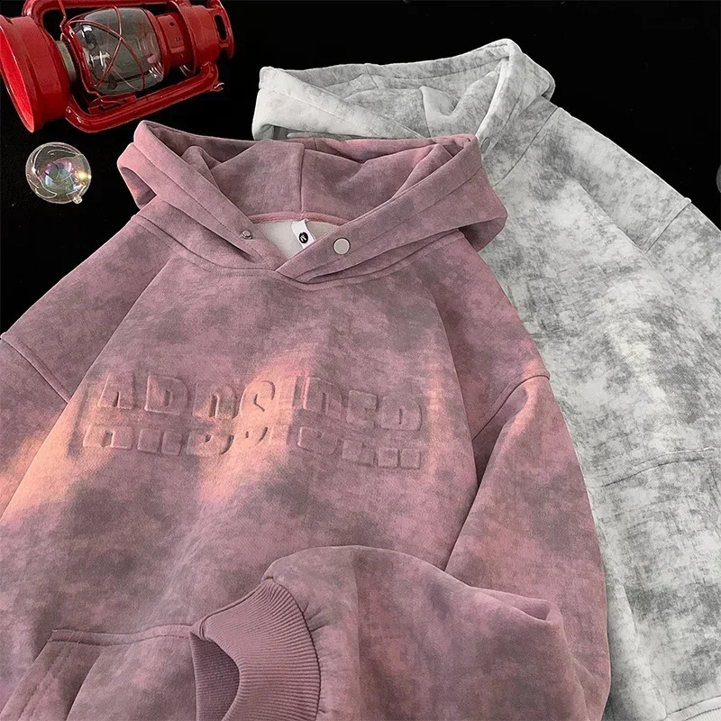 Tie dye hoodie Hipster Street Distressed Pullover hoodie embossed letter loose hooded sweatshirt mens hoodie womens hoodie 250423