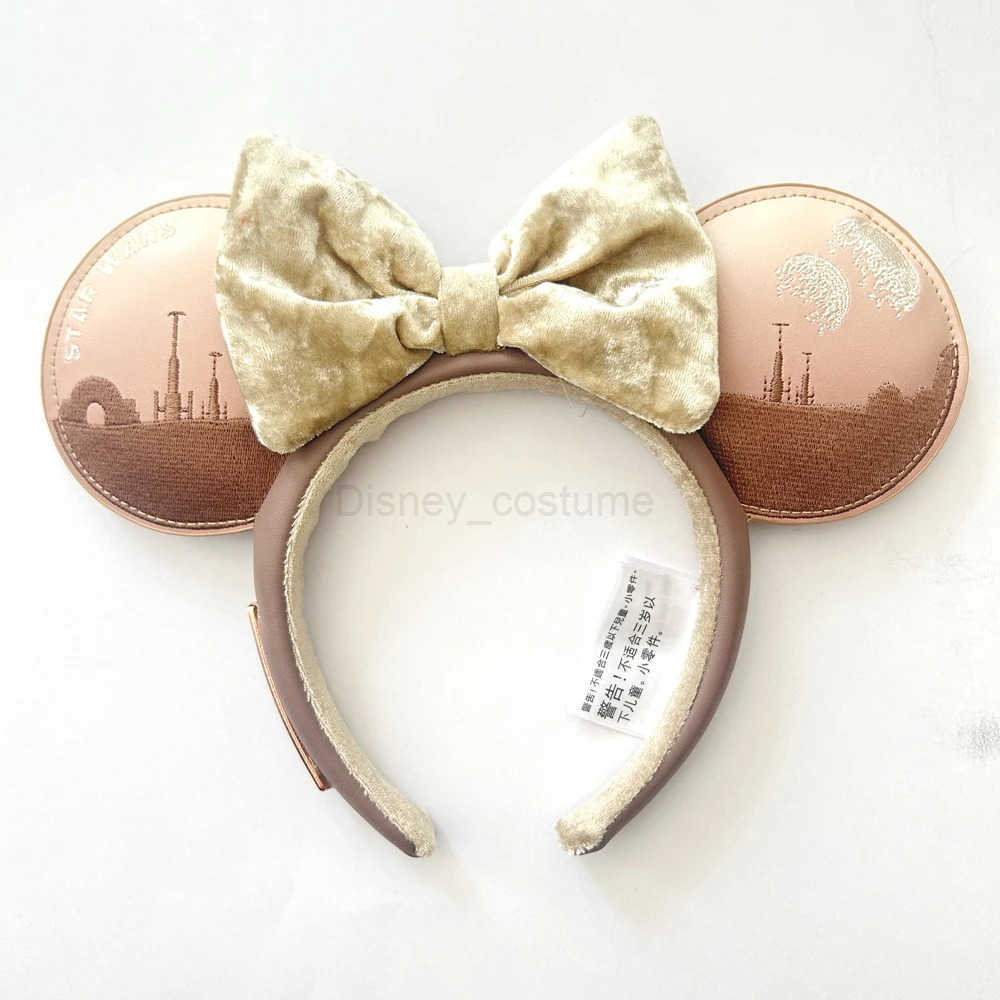 Disney Mickey Mouse Ears Headband 2025 PU Leather Embroidered Bow Minnie Ears Headwear for Adult Kids Holiday Hairband X250425