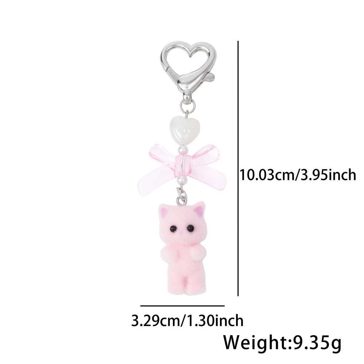 Cute Cartoon Flocking Cat Keychain Y2K Heart Bow Shaped Key Ring For Women Girls Handbag Backpack Pendant Decoration GiftXJ251125