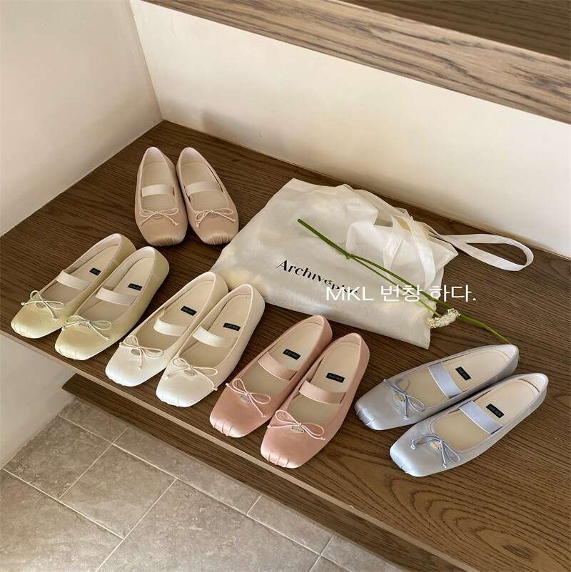2025 New Spring French Ballet Gentle Evening Flat Pink Satin Mary Jane Single Women's Shoes