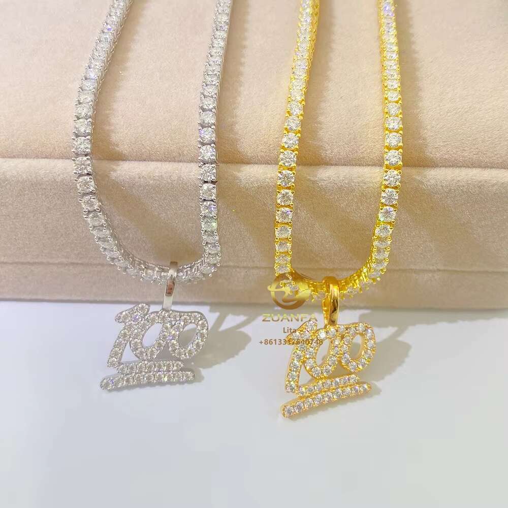 Pass Diamond Tester 100% Moissanite Jewelry Roses Gold Plated Sterling Silver Charms Round Diamond Pendant Necklace
