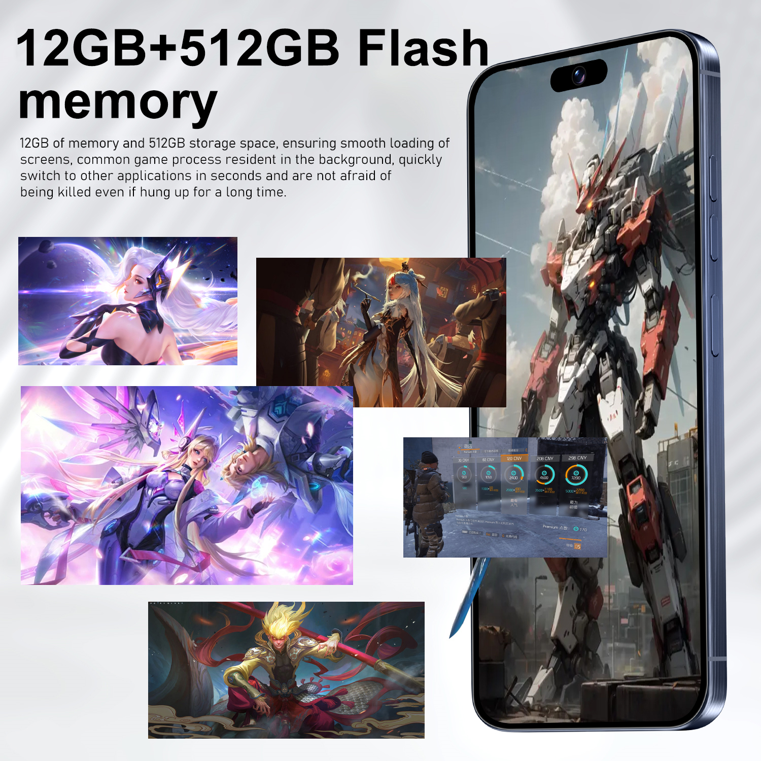 I15 Pro Max Android Smartphone 7.6-inch HD Screen Android 14 ,Snapdragon 8 Gen 3 CPU,12GB Ram+512GB Rom,5G Dual-Sim Phones,72MP+108MP Camera Pixels,78
