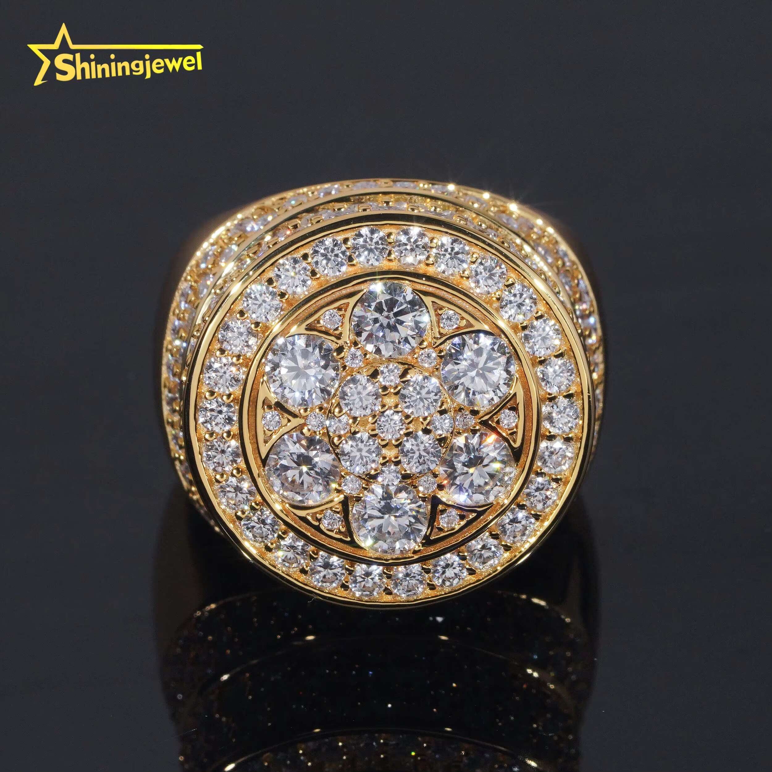 Fine Jewelry 925 Sterling Silver Gold Plated Hip Hop Jewelry New Style VVS Diamond Moissanite Iced Out Hip Hop Ring
