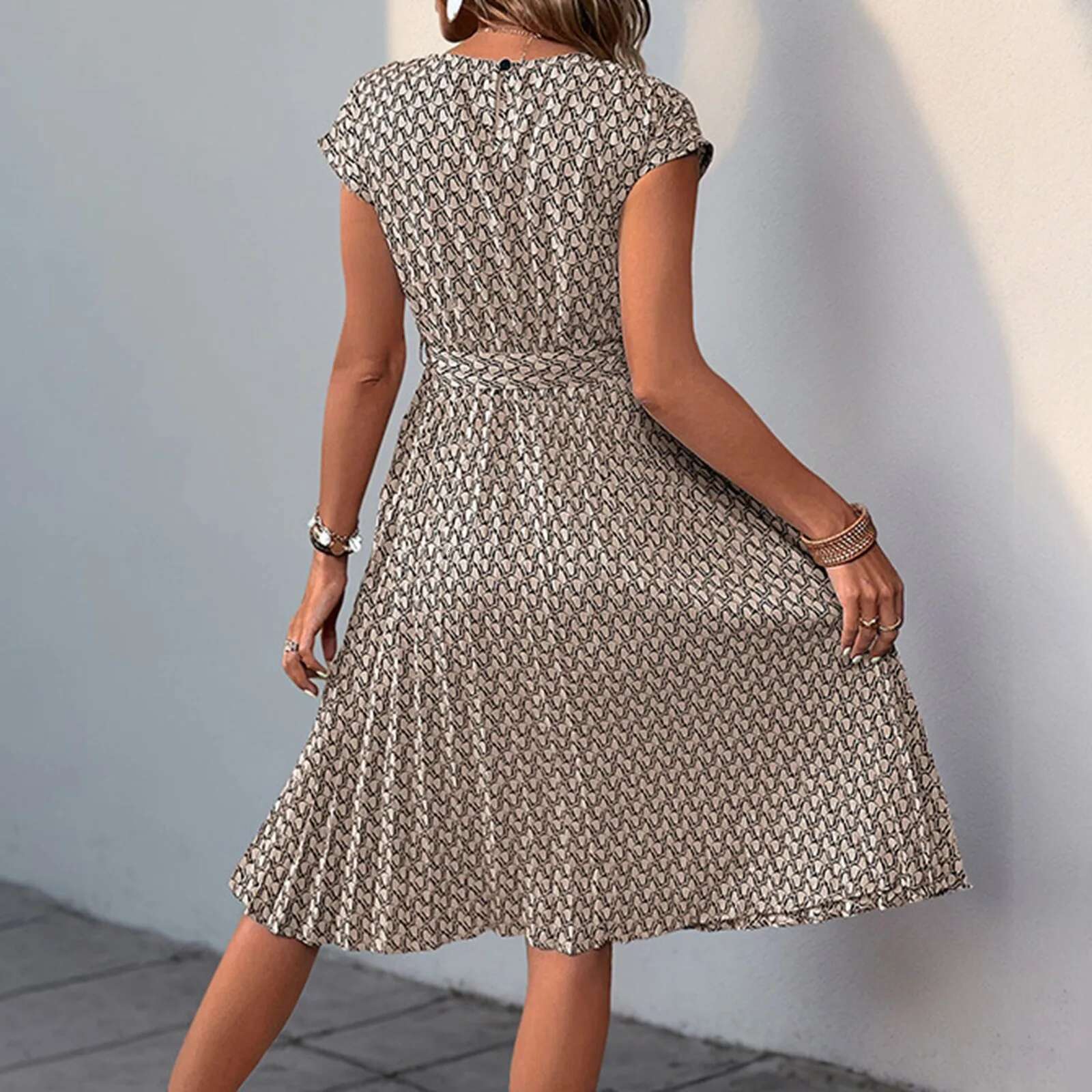 Dongdumaoyi Summer Bohemian Floral Women Dress Casual Wrap O Neck High Waist Ruffle Cap Sleeveless Slim A Line Pleated Hem Midi Dresses