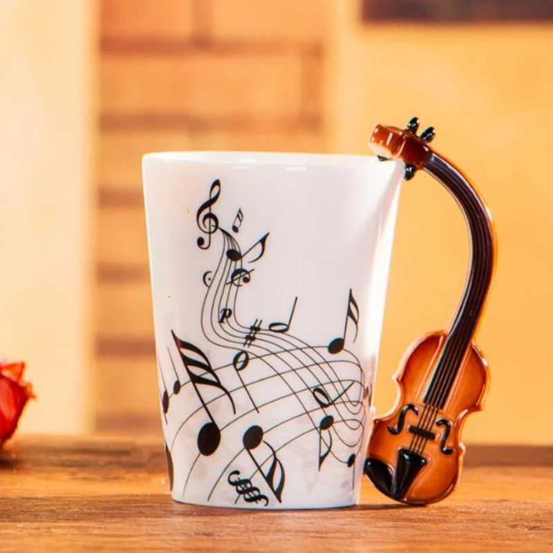 240ml Creative Music Ceramic Mug Guitar Violin Style Cute Coffee Tea Milk Stave Mugs And Cups with Handle Novelty Gifts Y251125