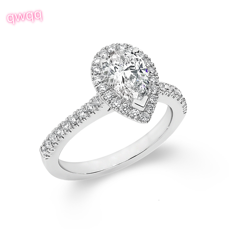 Handmade Custom 14k White Gold With 1ct Pear Cut Moissanite Diamond Eternity Engagement Ring