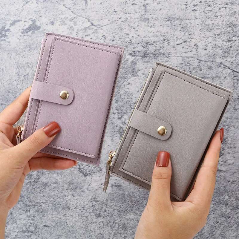 Women's PU Leather Mini Hasp Solid Slim Wallet With Multi-Card Holder Coin Pocket Short Purse Zipper Closure