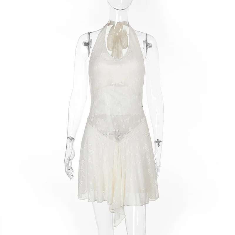 Dongdumaoyi Townlike Asymmetric A Line Lace Dress Women Halter Mini Spring Summer Backless Nightclub Sexy Party Dresses