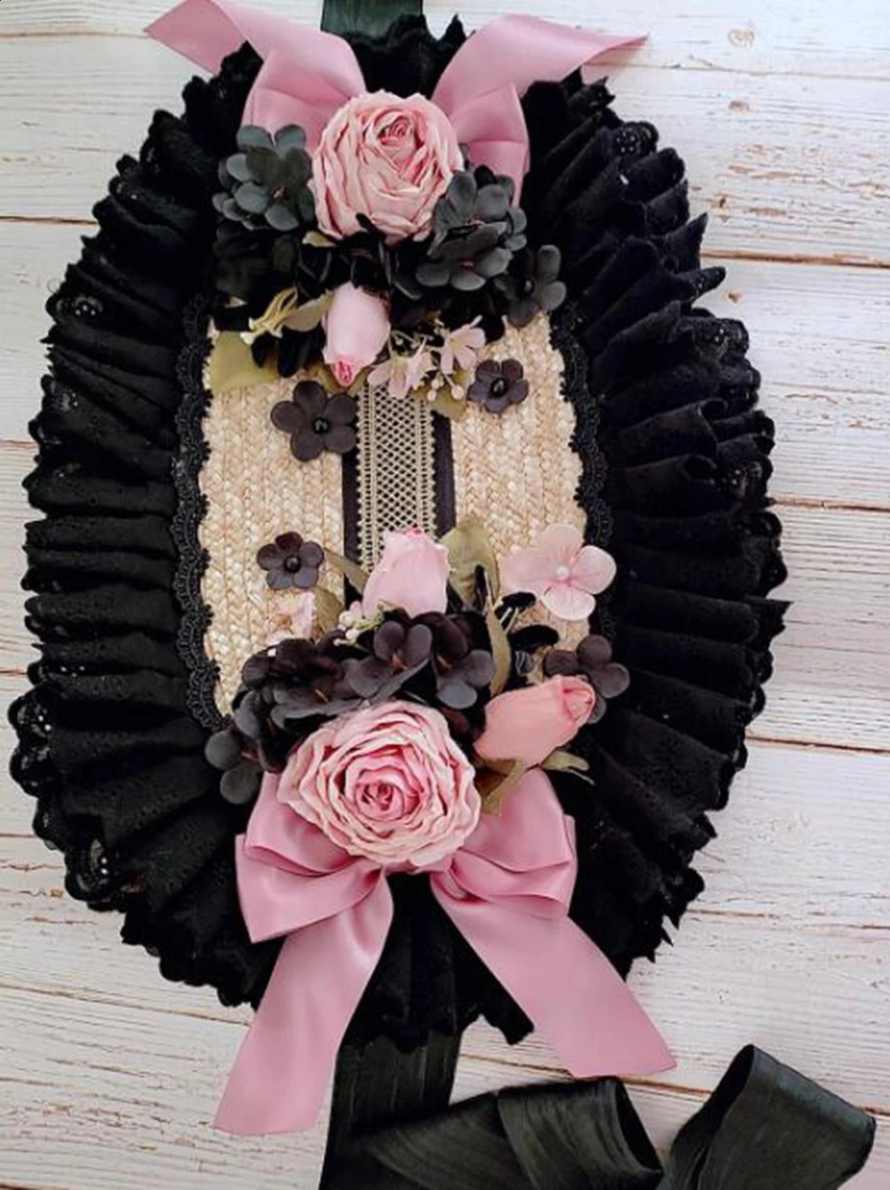 French Lolita Style Vintage Victorian Sun Hat Straw Handmade Tea Party Headwear Accessories Princess Beach Cap 250420