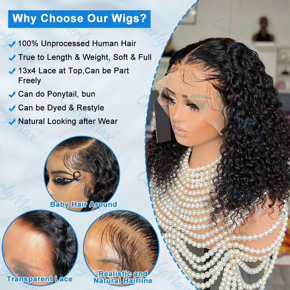 Brazilian Short Bob 13X4 Frontal Human Hair Wigs Deep Wave 13X6 HD Transparent Lace Front Curly 5X5 Closure Wig For Women