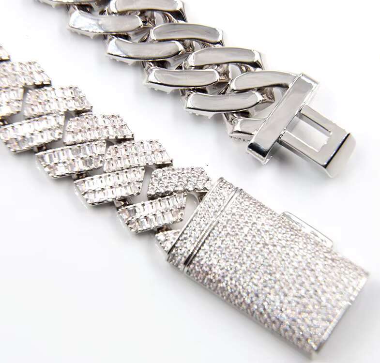 GRA Baguettes Moissanite Diamond 20mm Wide Solid Silver With Cuban Link Chain for Mens Rapper Hip Hop Necklace