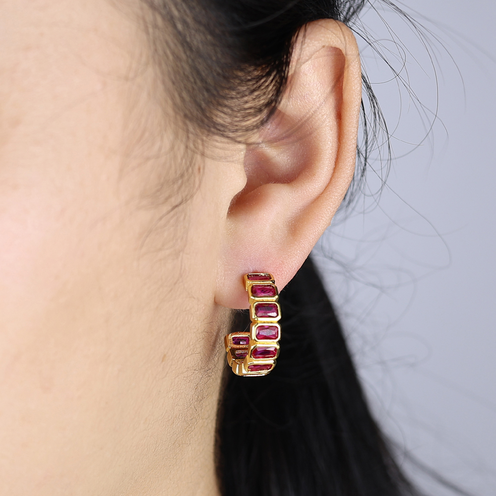 2025 New Gold Color Geometry Colorful Cubic Zircon Earring For Women Vintage Boho Wedding Party Jewelry Gift