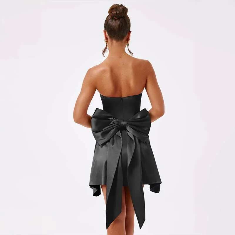Dongdumaoyi Townlike Waist Wrap A Line Dress Women Off Shoulder Mini Spring Summer Bow Backless Nightclub Sexy Party Dresses
