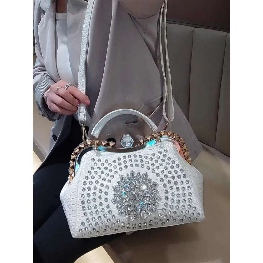 Spring new rivet crystal horizontal large-capacity metal button handbag banquet dress one-shoulder cross-body women's bag