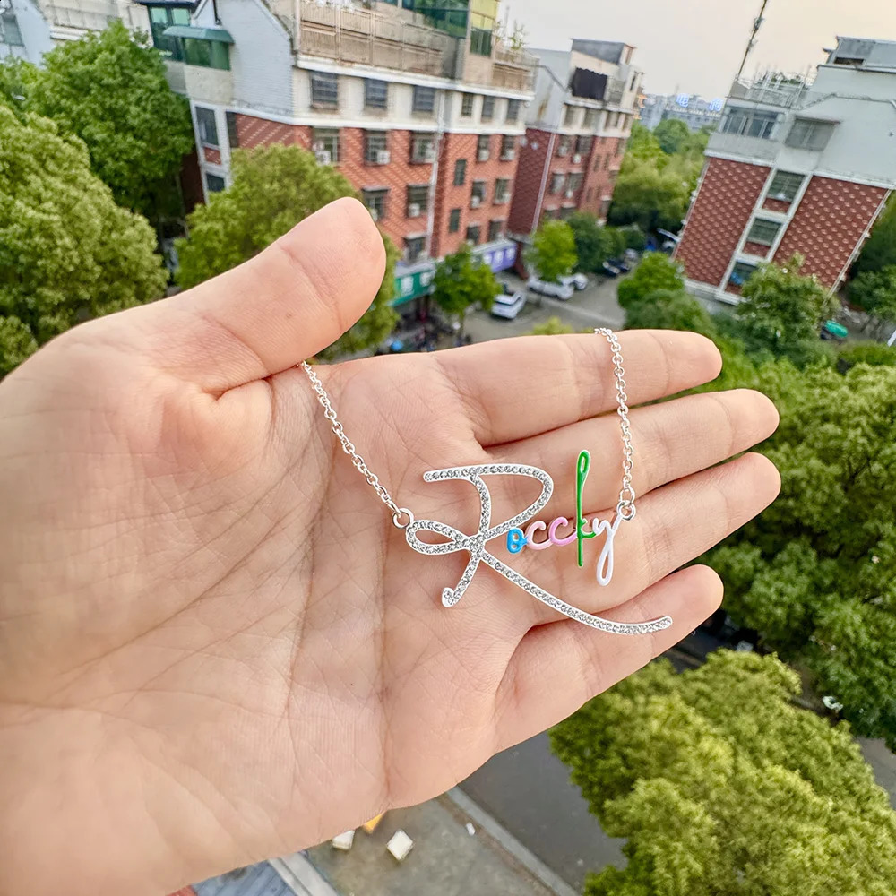 DODOAI Custom Name Necklace Rainbow Nameplate Zircon Pendant Necklaces Fashion Jewelry For Women Personalized Gifts 250425