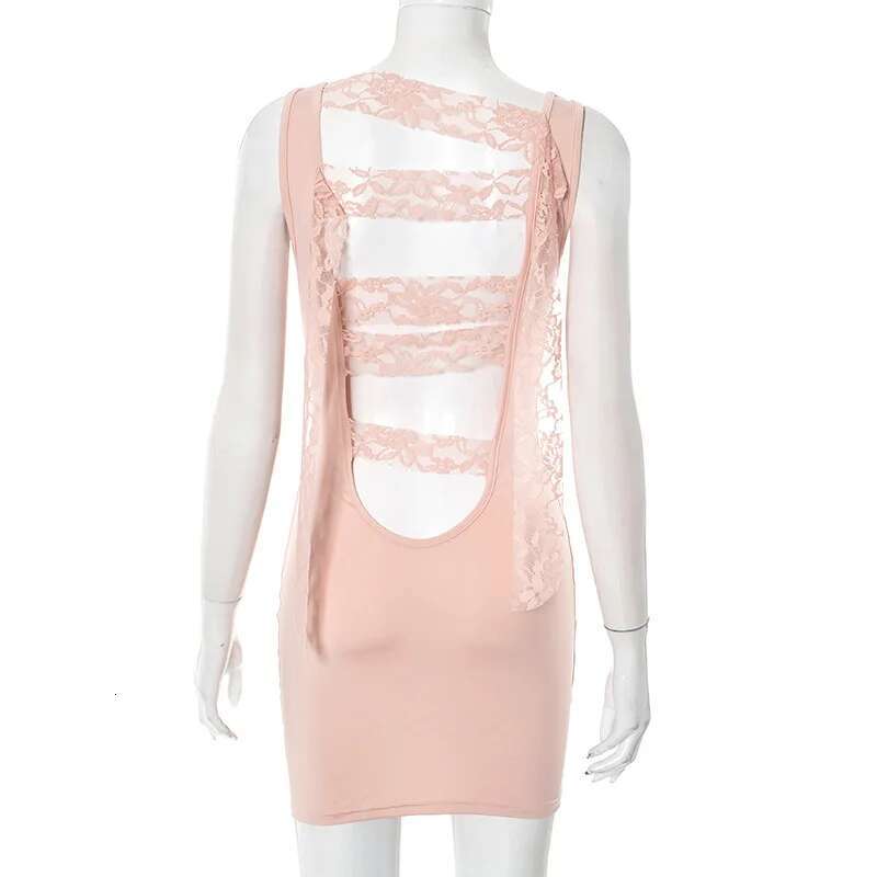 Dongdumaoyi Townlike Ribbon Lace Patchwork Slim Bodycon Dress Women Mini Spring Summer V Neck Nightclub Sexy Party Dresses