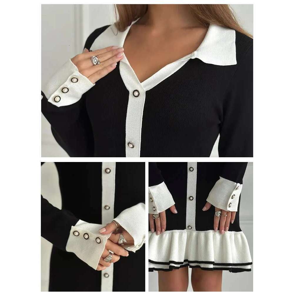 Ruffled Bow Knit Mini Women's Summer Backless Contrast Cardigan Lace-Up Elegant Female Knitwear Bandage Dress