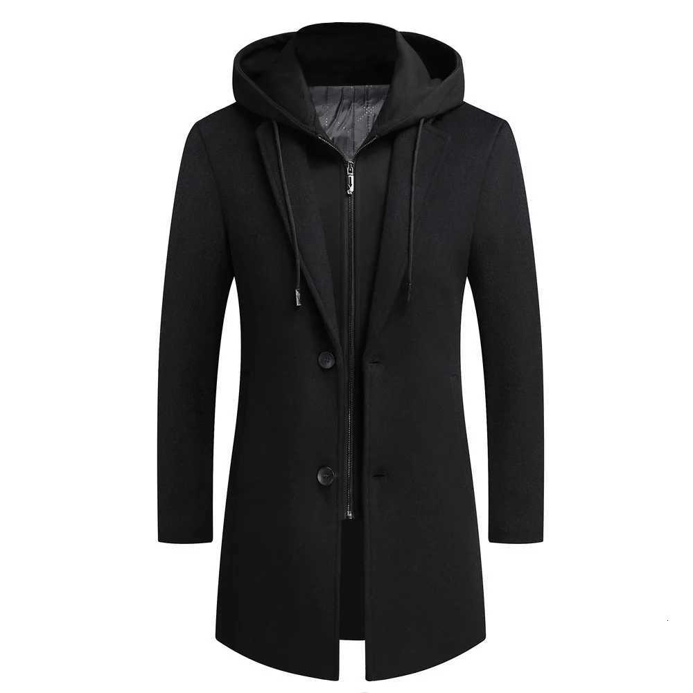 Green Mens Student Korean Version Of Casual Wool Woolen Coat Medium And Long Removable Hat Trendy Coat Mens ClothingT251125