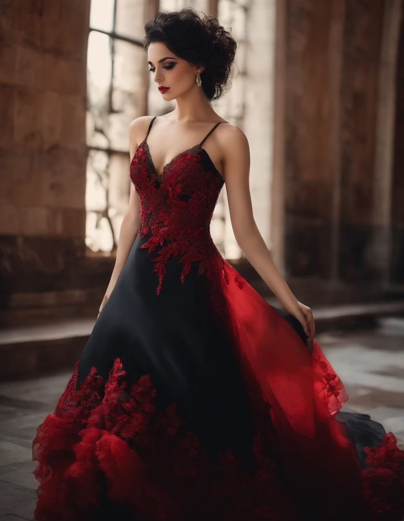 Gothic Black And Red Prom Dresses Lace Appliques Ruffles A-Line Spaghetti Straps Long Evening Gown Special Occasion Dress Customized Vestido De Novia