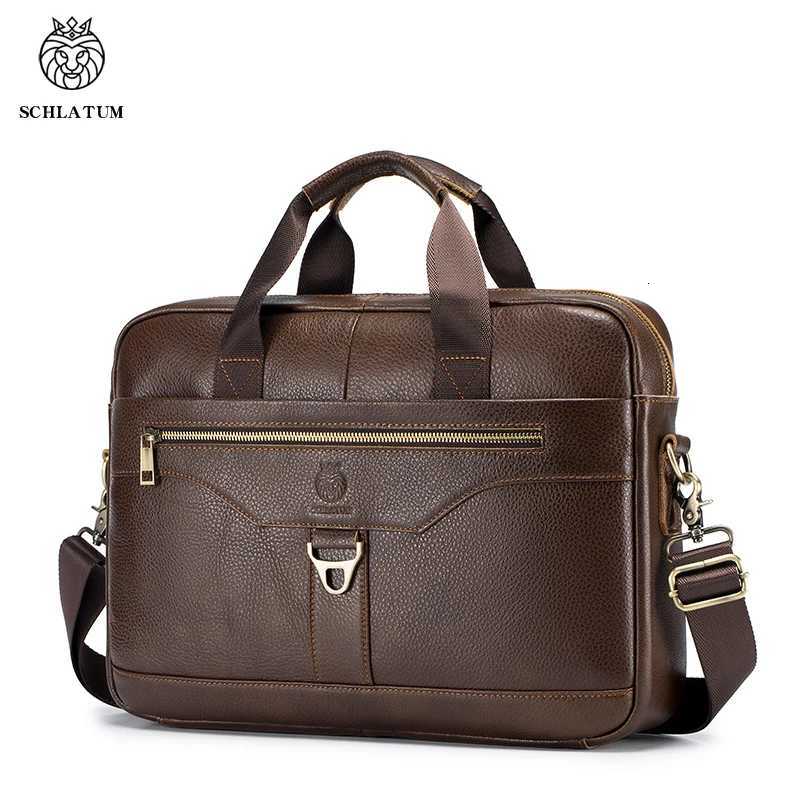 SCHLATUM Mens Genuine Leather 156 inch Briefcase vintage Man Laptop Briefcases Shoulder Messenger Office Business HandbagsT251125