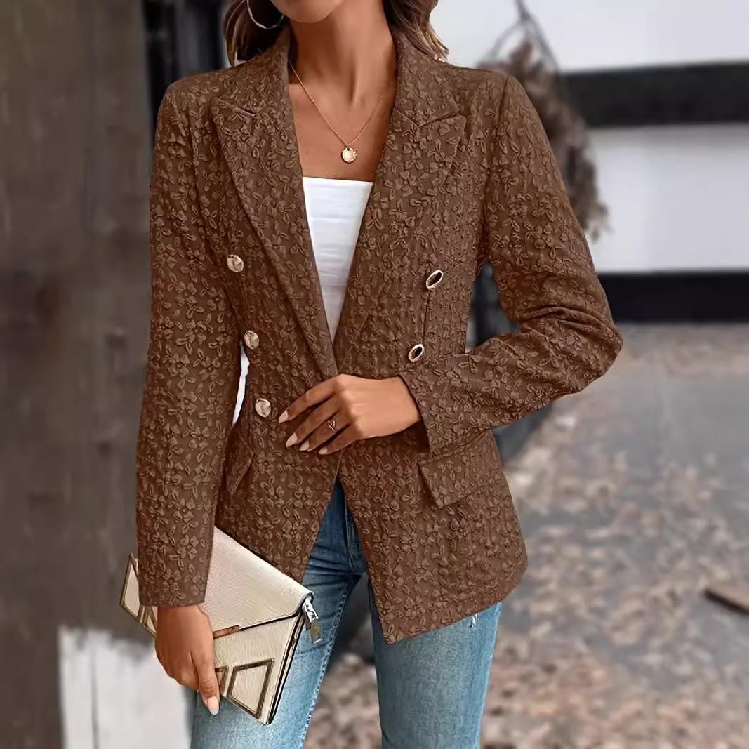 2024 winter fashion temperament solid color double breasted suit jacket womens clothing
