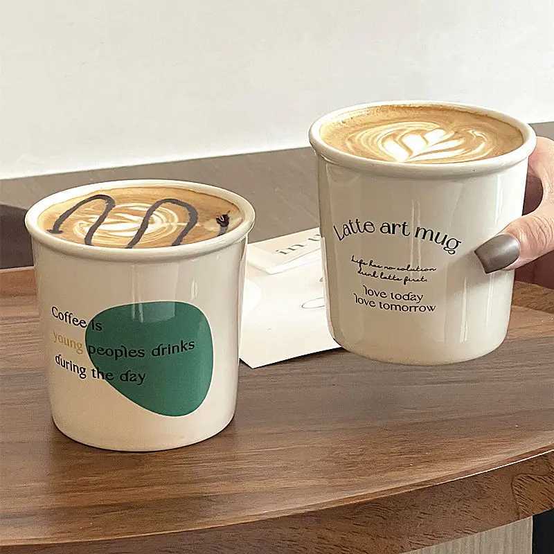 Korean Instagram Style Paper Cup Design Ceramic Handheld Cup Milk Cup Super Cute Letter Mug Latte Coffee Mug Y251125