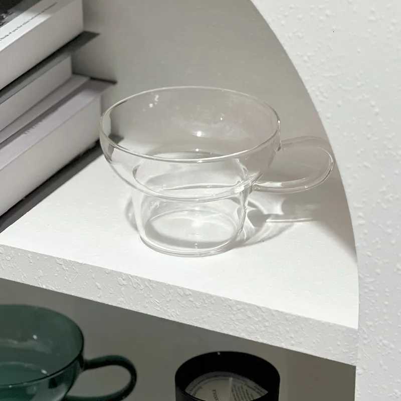 1 Piece 400ml Transparent Teal Grey Colored Heat-resistant Glass Mug Cup Wide-mouth Mug Milk Coffee Tea Cup With Handle Y251125