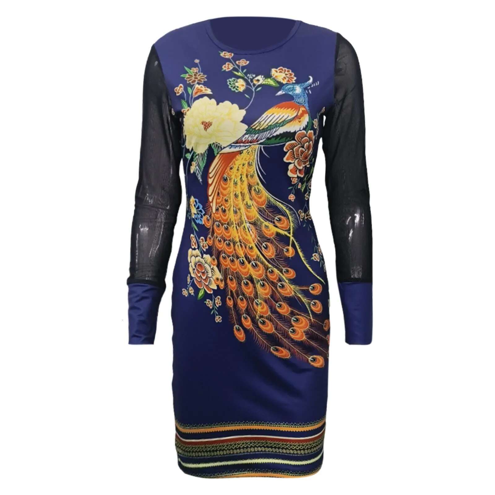 Dongdumaoyi Vintage Floral Print Mini Dresses For Women Spring New Mesh Long Sleeve V Neck Tight Hip Pack Dress Elegant Vestidos