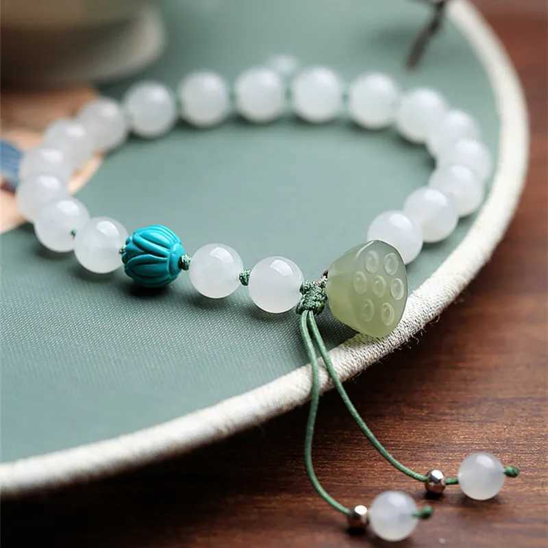 White Jade Lotus Natural Hetian Jade Handmade Beaded Jade Beads Crystal Bracelet Fashion High Quality Bracelet J251125