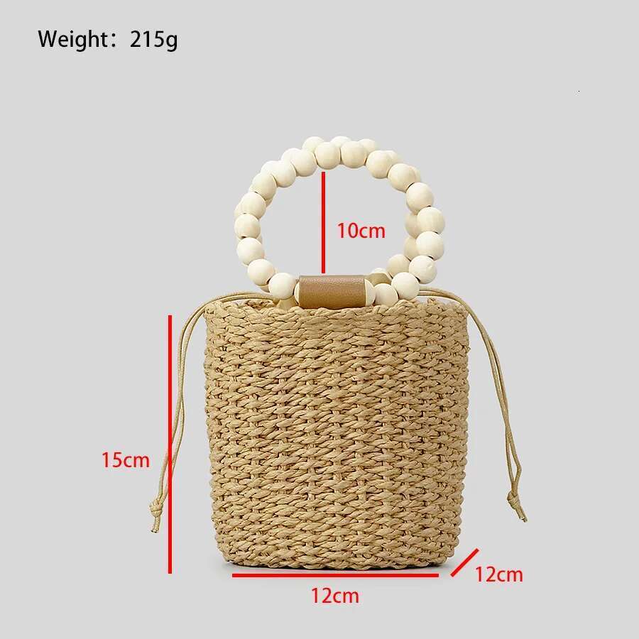 Designer Bag 2025 Fashion Wooden Beading Women Handbags Paper Woven Hand Bags Casual Summer Beach Bucket Bag Bali Small Tote Female Purses 2023 Luxury