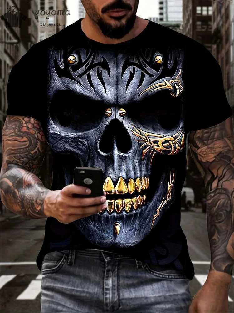 Mens T-shirt horror skull 3D printing retro O-neck short sleeved fashionable oversized mens summer streetwear y2k W250425
