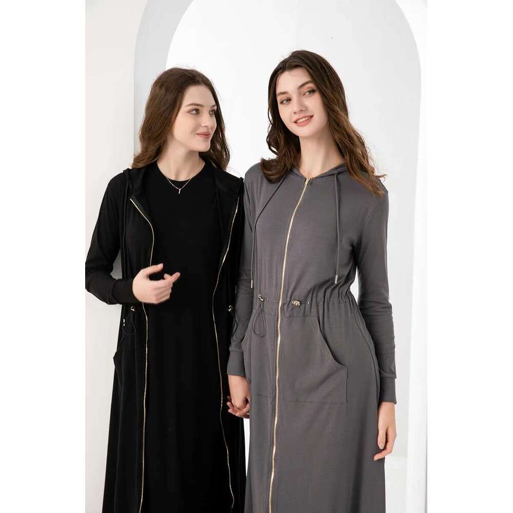 AS Aw2024 Fashion Spring/Summer Woman Clothes Modal Fabric Loose Style Gold Zipper Dress (Ship Out In 24 Hours)