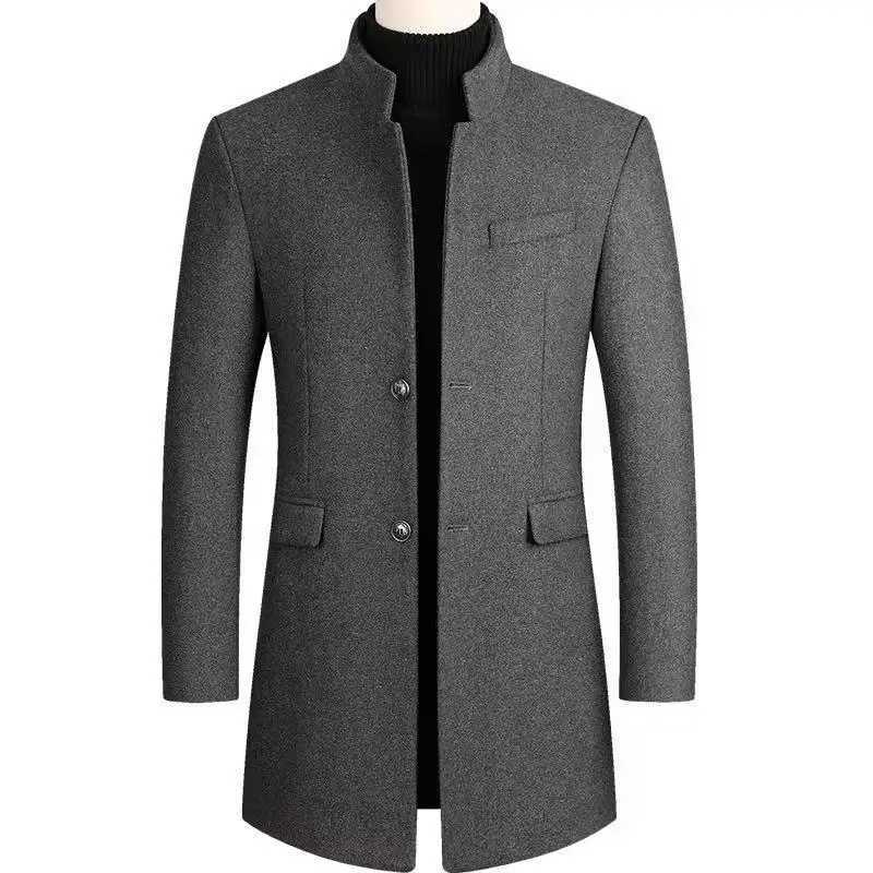 Autumn and winter mens woolen overcoat mid-length trench coat with cotton and thick mens jacket middle-aged overcoatT251125