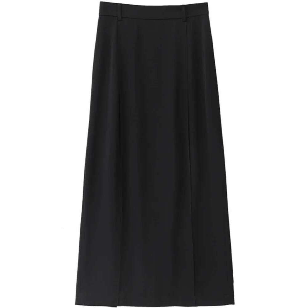 CHIC VEN Women's Skirts Loose High Waist Pleated Straight Tube Skirt Slit Black Female Clothes Office Lady Autumn Winter 2024