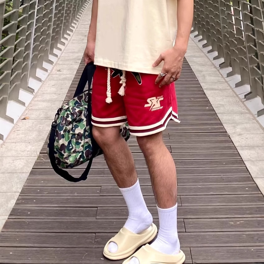 American new metal wire beach shorts men's summer sports versatile straight leg casual five quarter pants