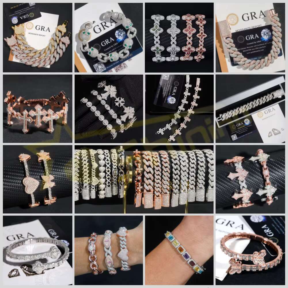 Best Selling Hip Hop Rapper Cuban Clover Bracelets 925 Sterling Silver VVS Moissanite Infinity Cuban Link Bracelet Fine Jewelry