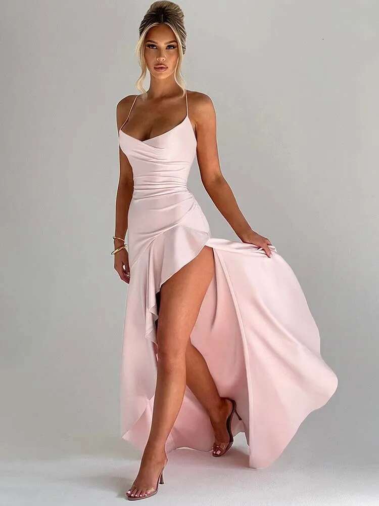 Dongdumaoyi Townlike Ruffles Asymmetric Maxi Long Dress Women Spaghetti Strap Spring Summer Backless Nightclub Sexy Party Dresses