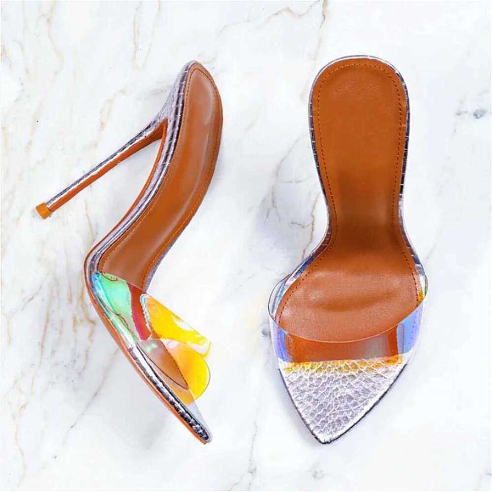 Summer new pointed patent leather transparent PVC sexy fashion slippers thin high-heeled banquet dress large-size women's sandal