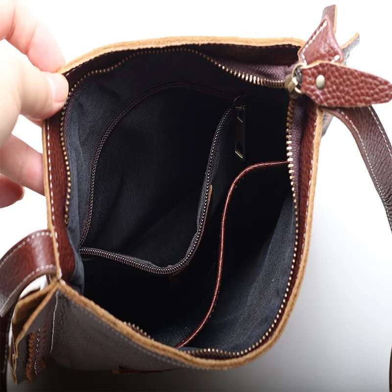 Zency Genuine Leather Vintage Hand-Woven Crossbody Messenger For Women Shoulder Bag Thick Lining Big Pockets