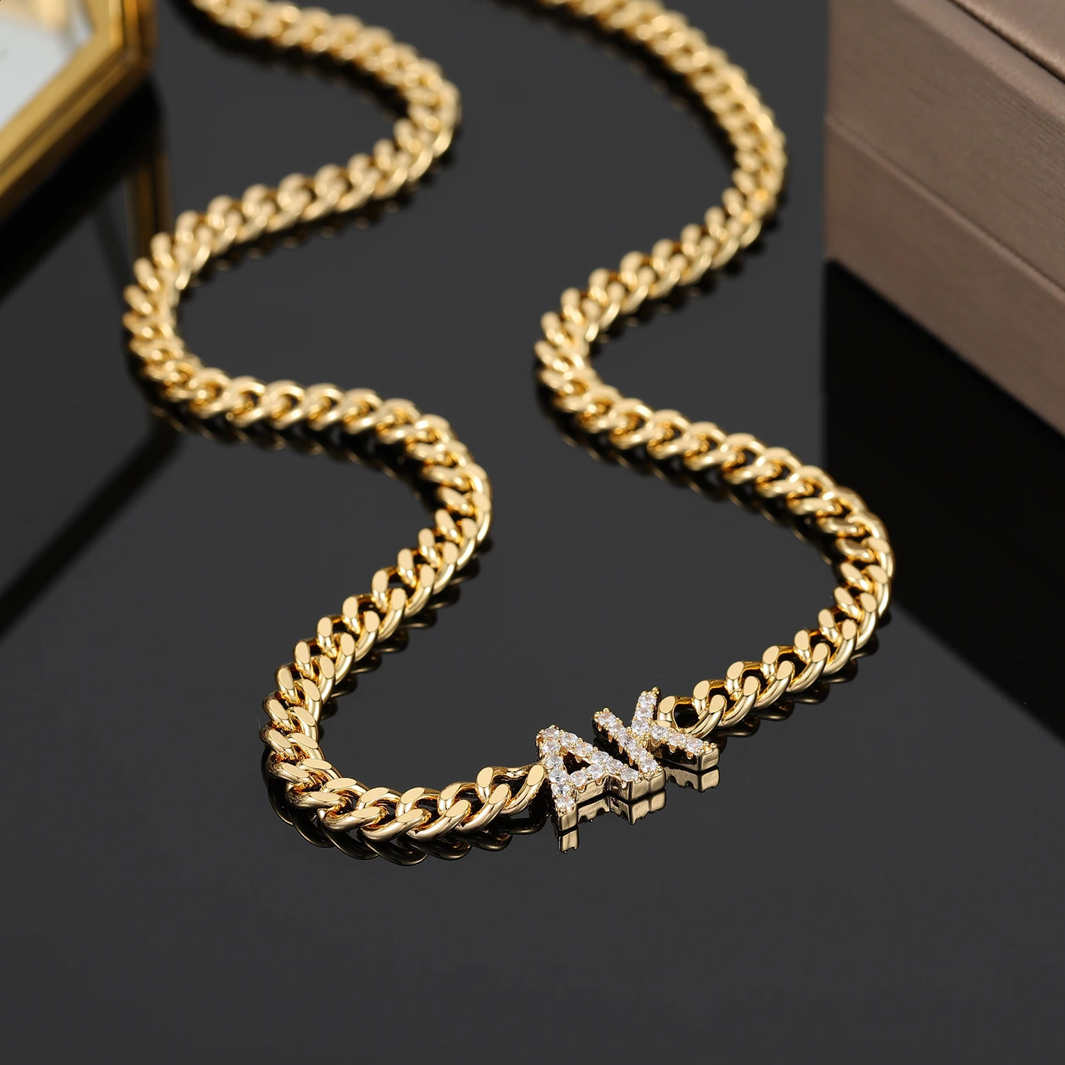 Custom Zirconia Name Necklace With Cuban Chain Personalized Letter Necklaces For Women Stainless Steel Nameplate Jewelry Gifts 250425