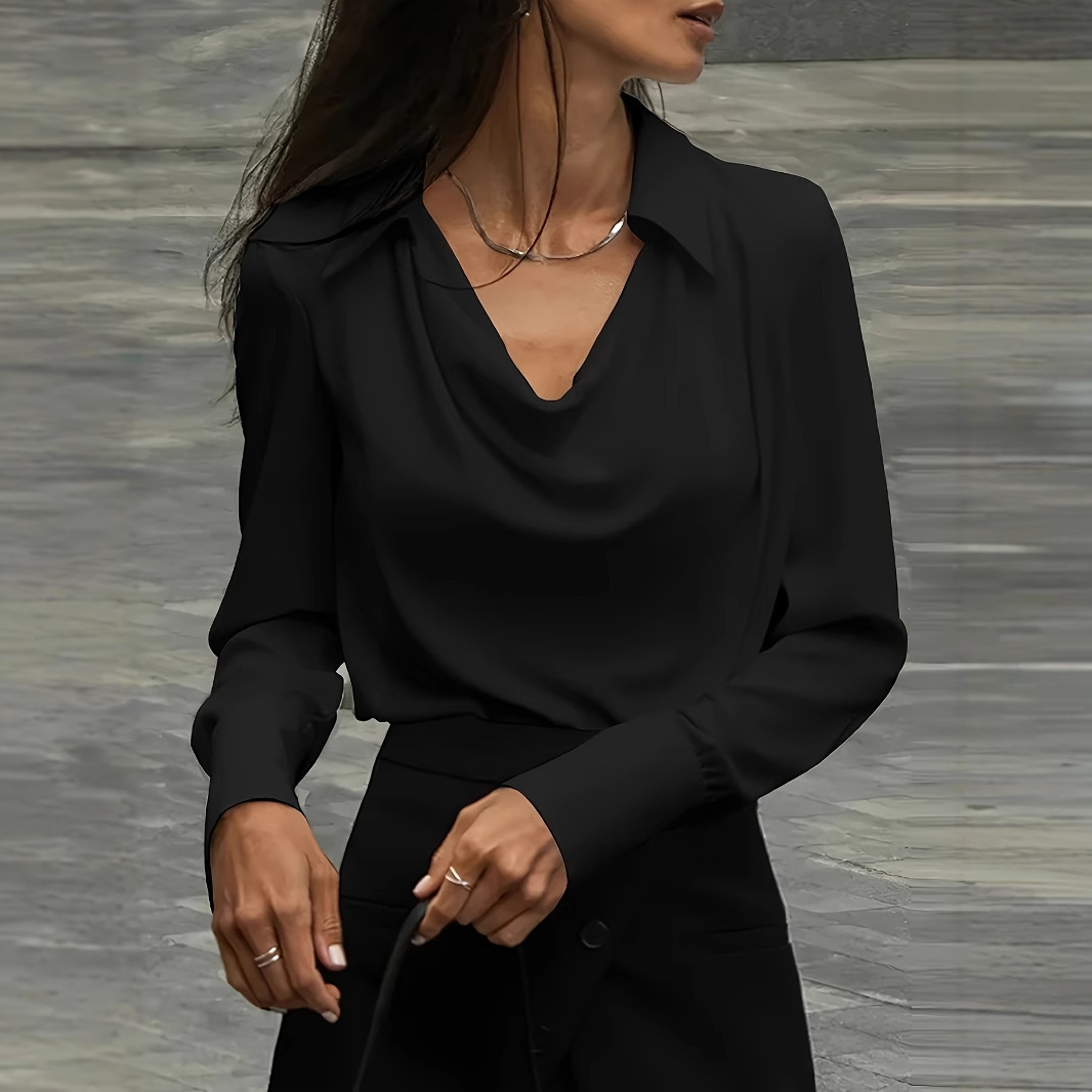 2024 Autumn Style Solid Color Simple Swinging Collar Womens Top Shirt Women