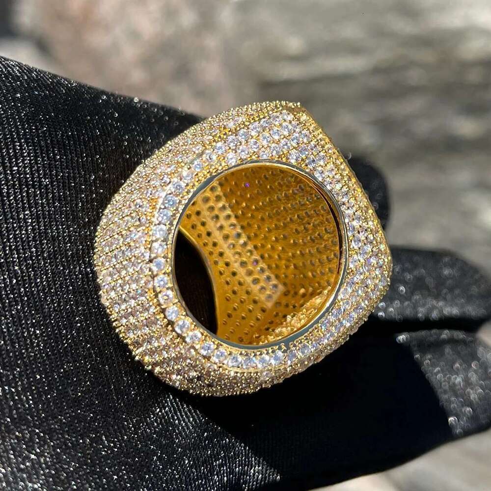 Bubble Letter Iced Out Ring for Men Real Gold Plated Prong Setting Copper CZ Stones Hip Hop Fashion Jewelry 2022 Trend