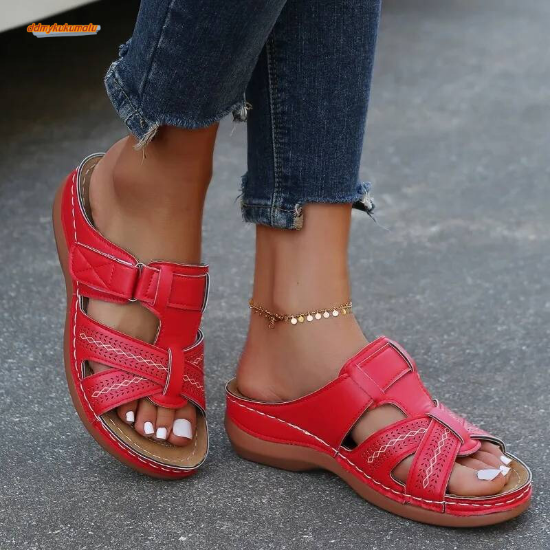 2023 Women Wedge Premium Orthopedic Open Toe Sandals Vintage Anti-Slip Leather Casual Female Platform Retro Shoes ddmykukumalu