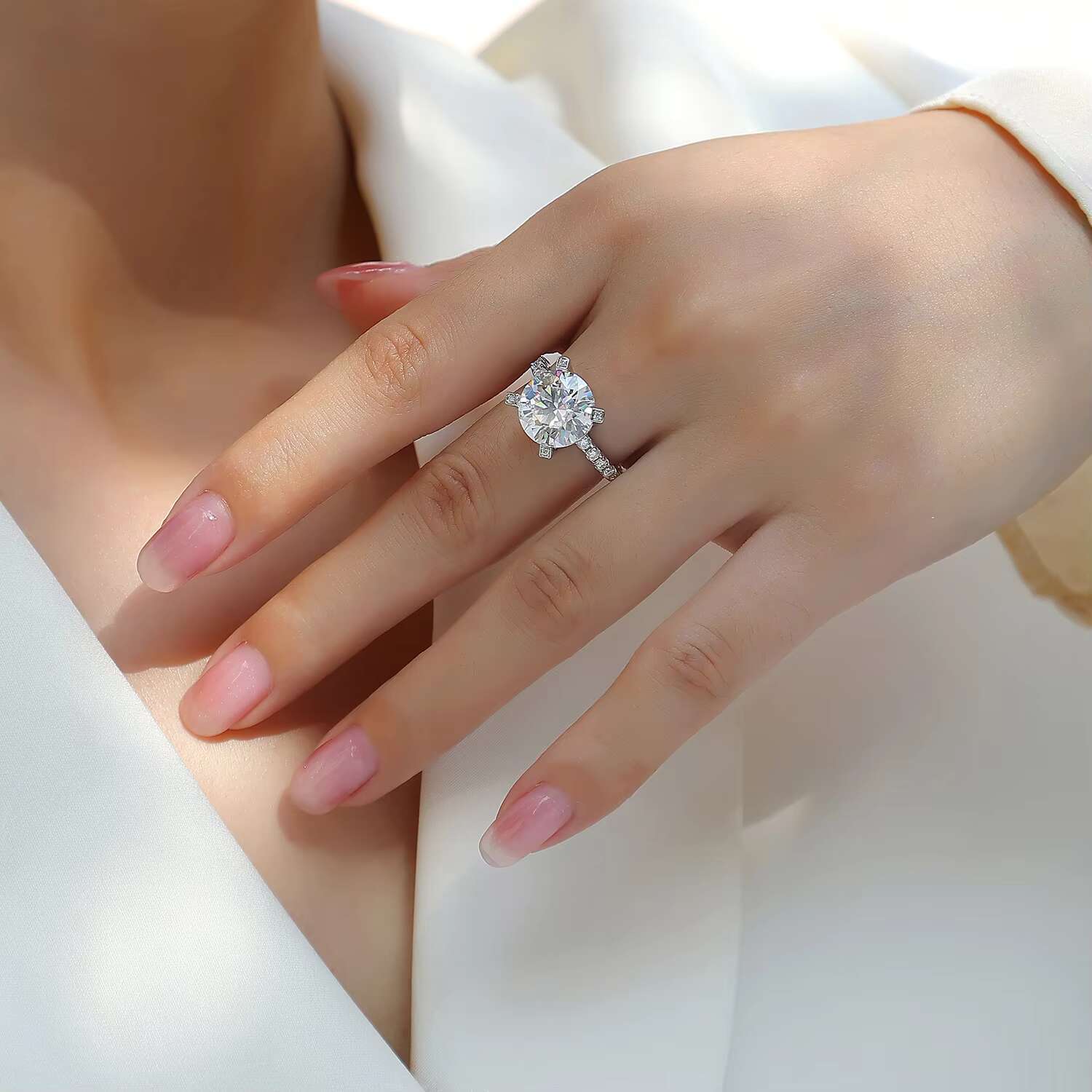 Zanlong 14876 Non Tarnish Jewelry 18k Gold Plated Hypoallergenic S925 Sterling Silver Jewelry Moissanite 5ct VVS Ring for Women