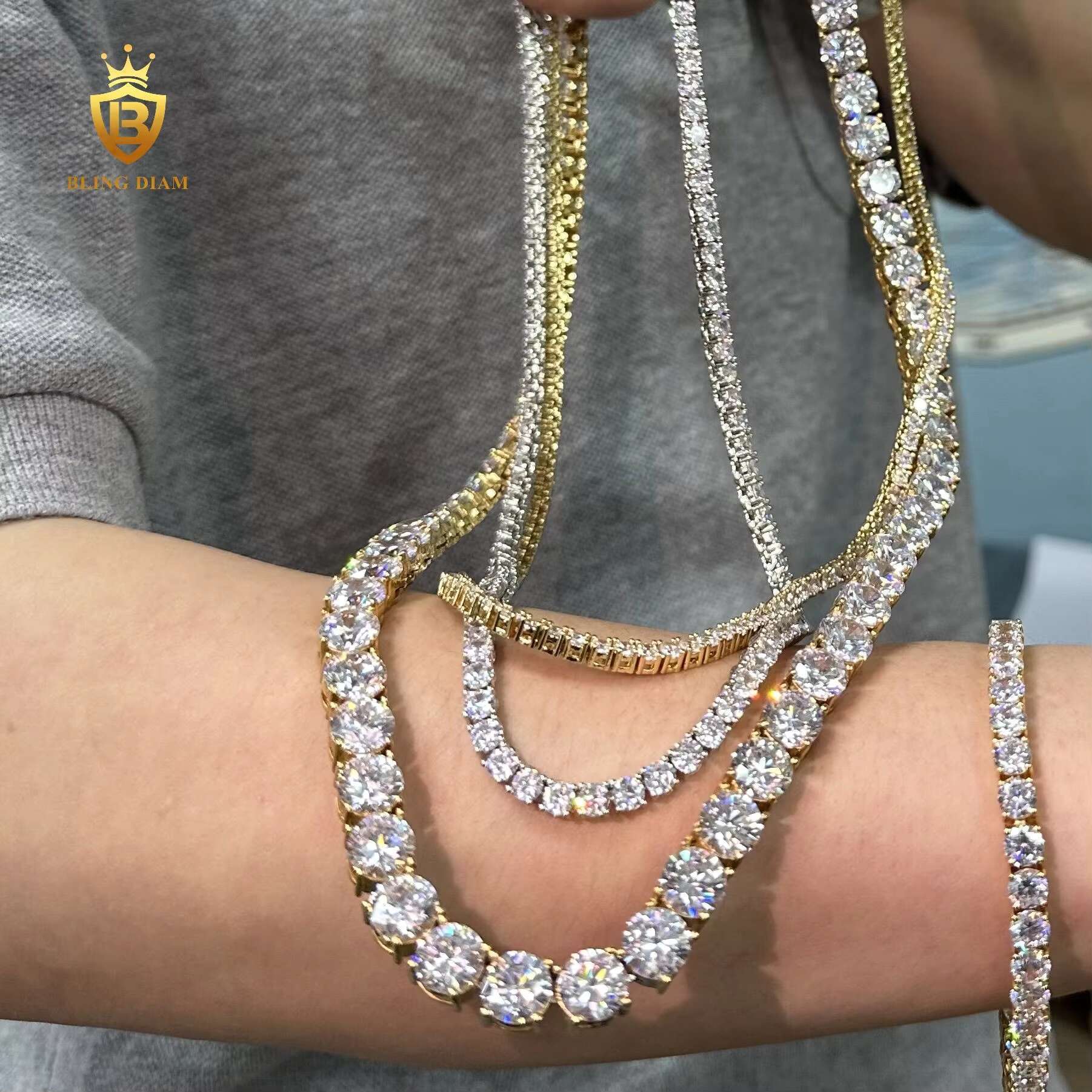 Fashion Brass 18K Gold Plated Fashion Wholesale Chain AAAAA+ Moissanite Cubic Moissanite Tennis Bracelet and Necklace